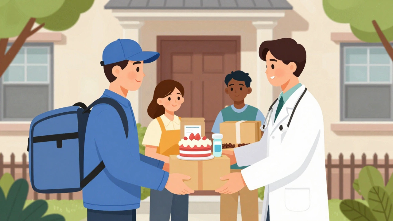 Diverse people receiving packages at their doorsteps on a Saturday morning.