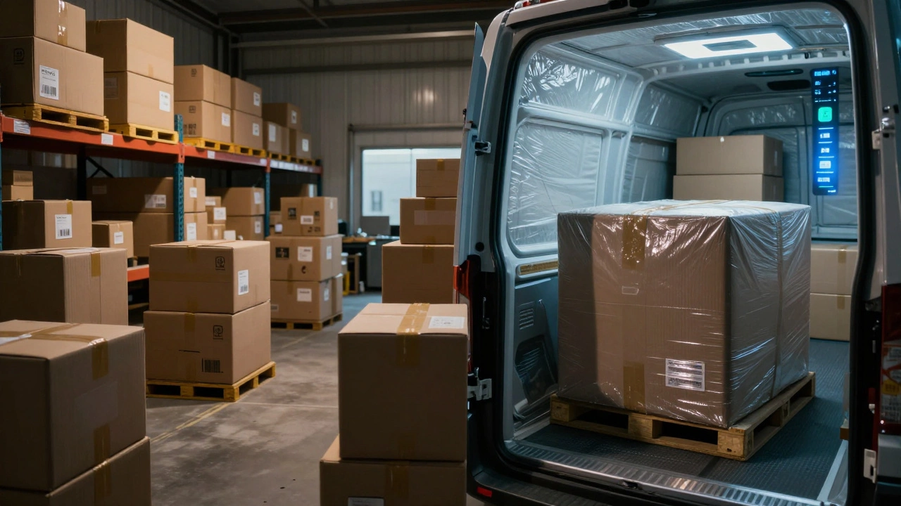 Contrast between bulk postal shipping and premium courier service with climate-controlled packaging.