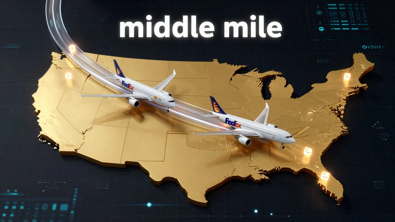 Digital visualization of air delivery routes across a map of the USA