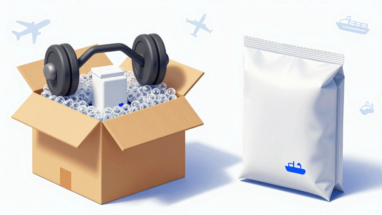Comparison of inefficient oversized packaging versus optimized compact shipping materials
