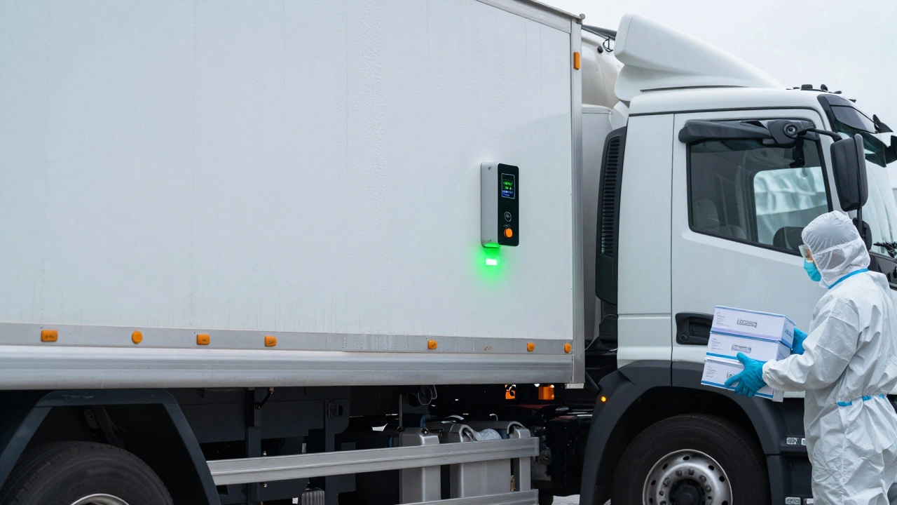 Specialized refrigerated truck with sensors representing high-margin cold chain logistics