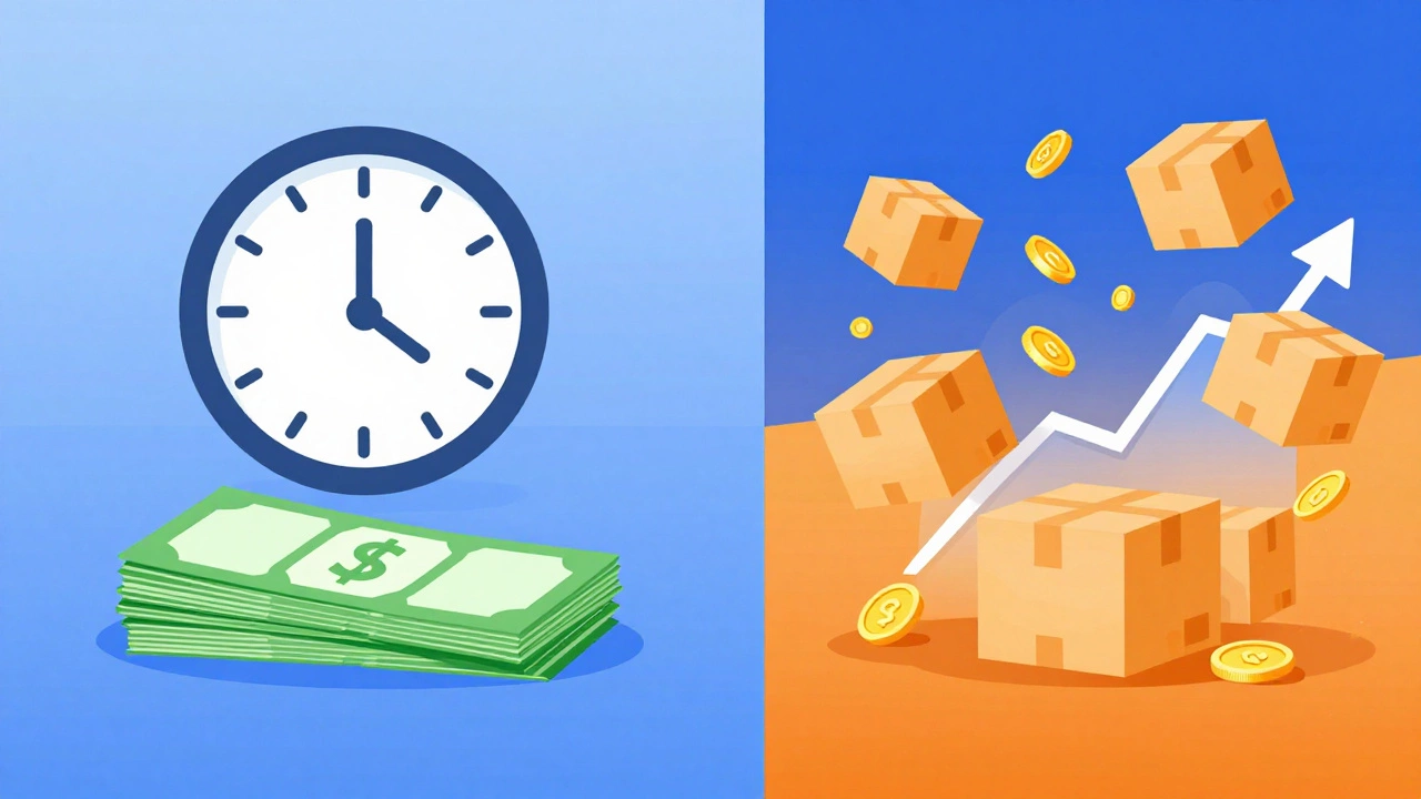 Visual metaphor comparing hourly vs piece-rate pay