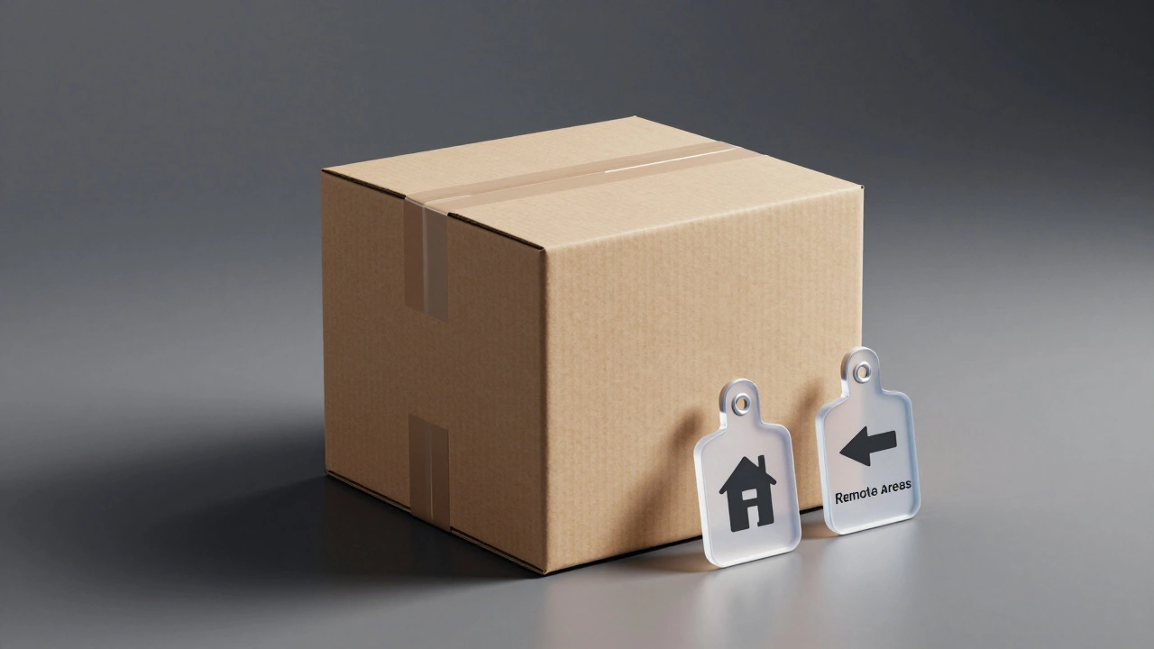 Cardboard box weighed down by abstract symbols representing hidden courier fees