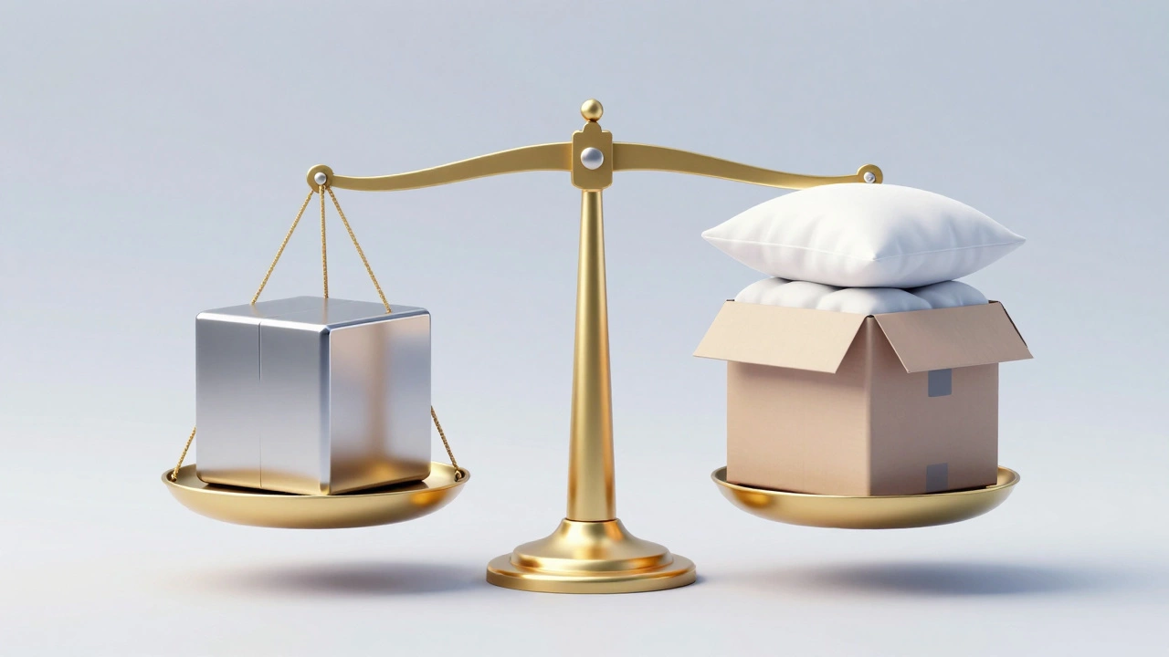 Conceptual art showing dense vs bulky package weights