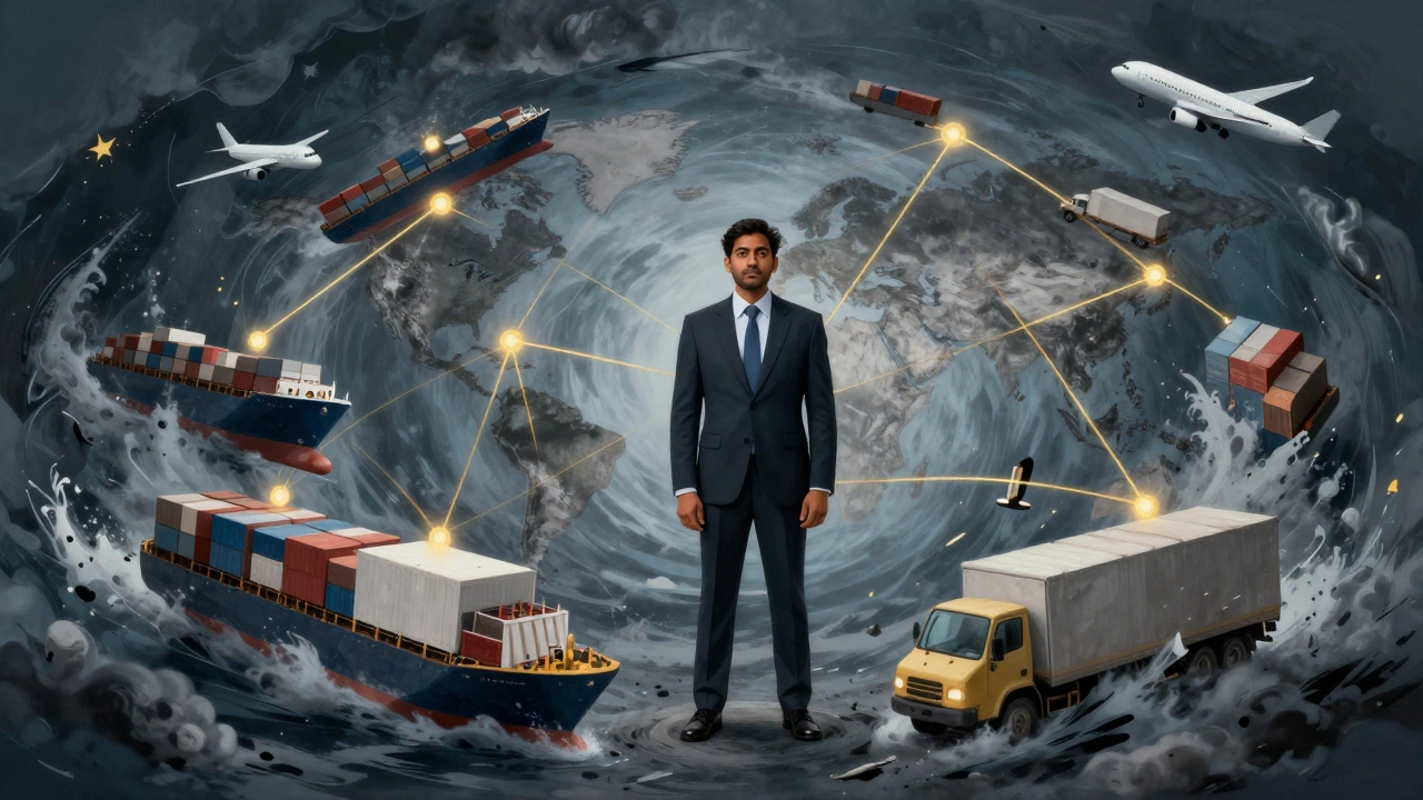 Manager navigating supply chain chaos with calm determination