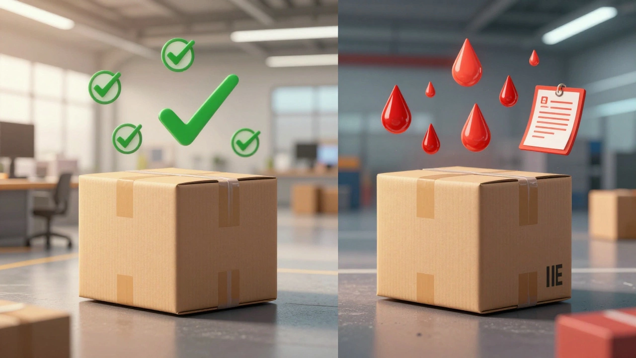 Split image contrasting smooth customs clearance with abstract fee symbols
