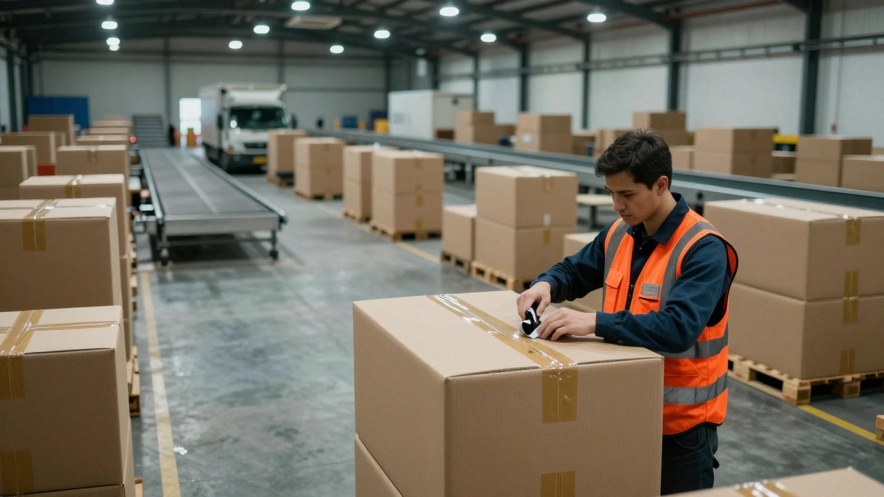 Warehouse worker taping a box for shipment