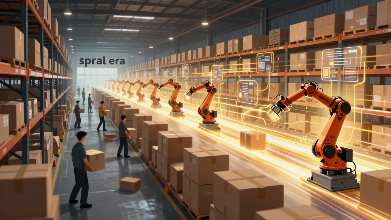 Conceptual art showing old vs new automated logistics hubs