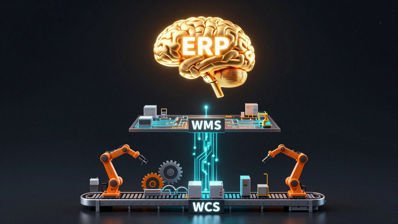 Diagram showing ERP, WMS, and WCS system hierarchy
