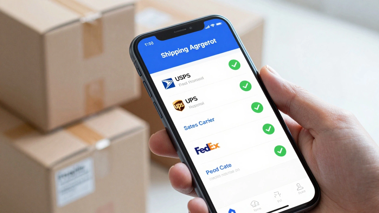 Smartphone showing shipping rate comparison app interface
