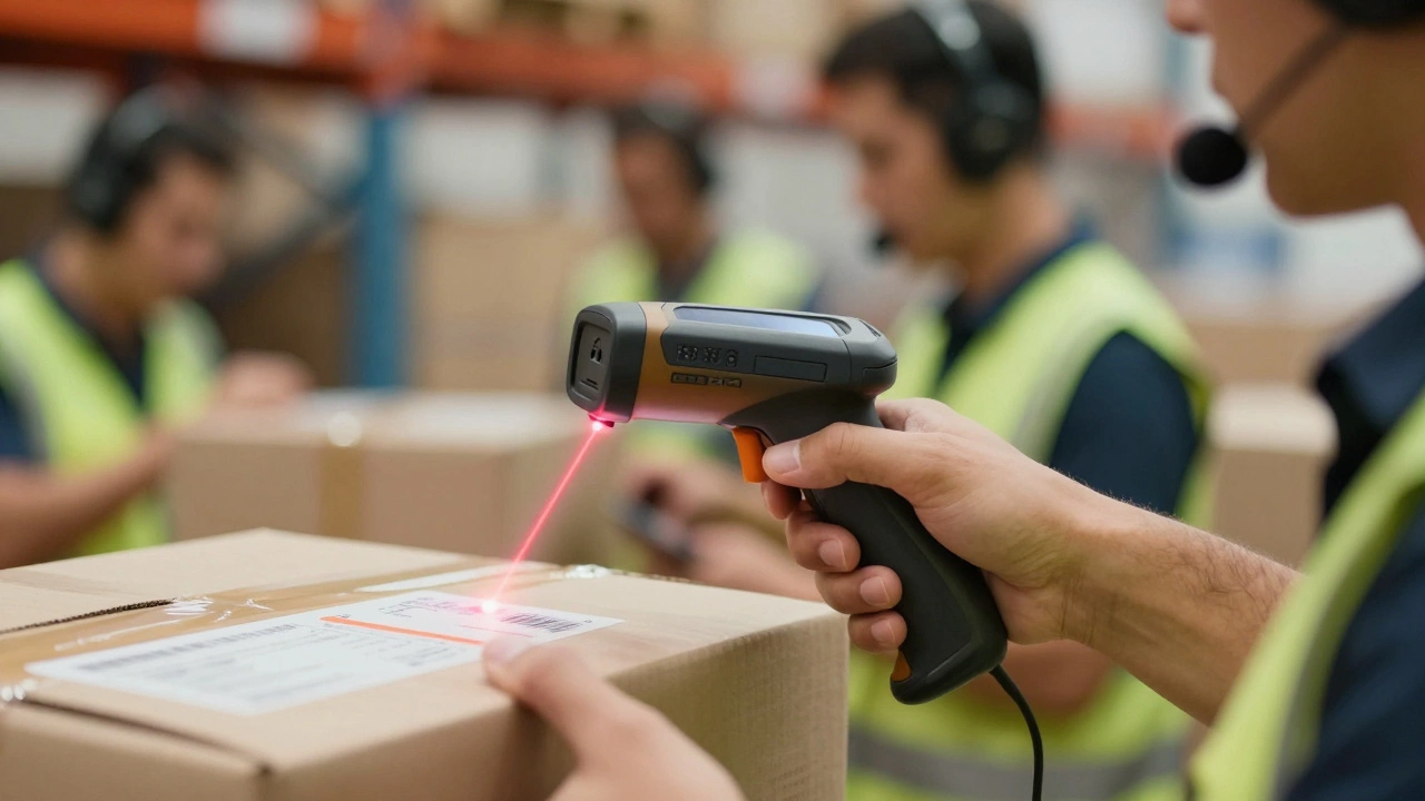 Worker scanning a barcode with a handheld device
