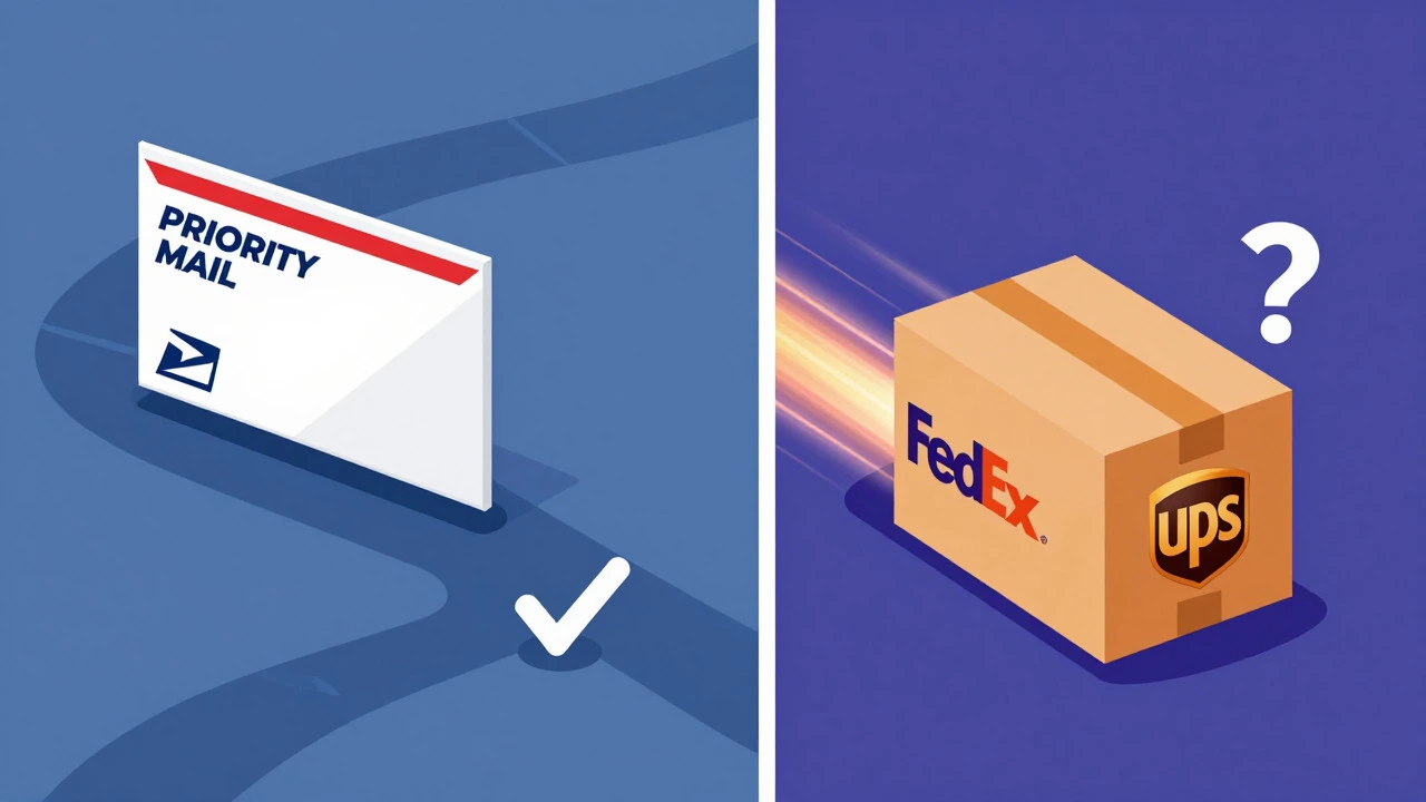 Conceptual split-screen comparing budget mail vs premium courier speed